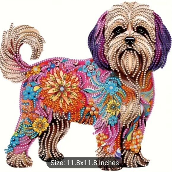 Diamond Painting Kit,  cute floral puppy, measures - Picture 1 of 4